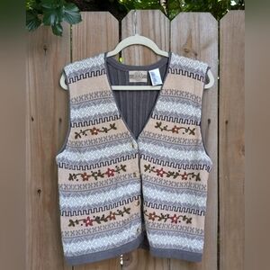 Denim Republic Floral Striped Patterned Knit Sweater Vest Button up